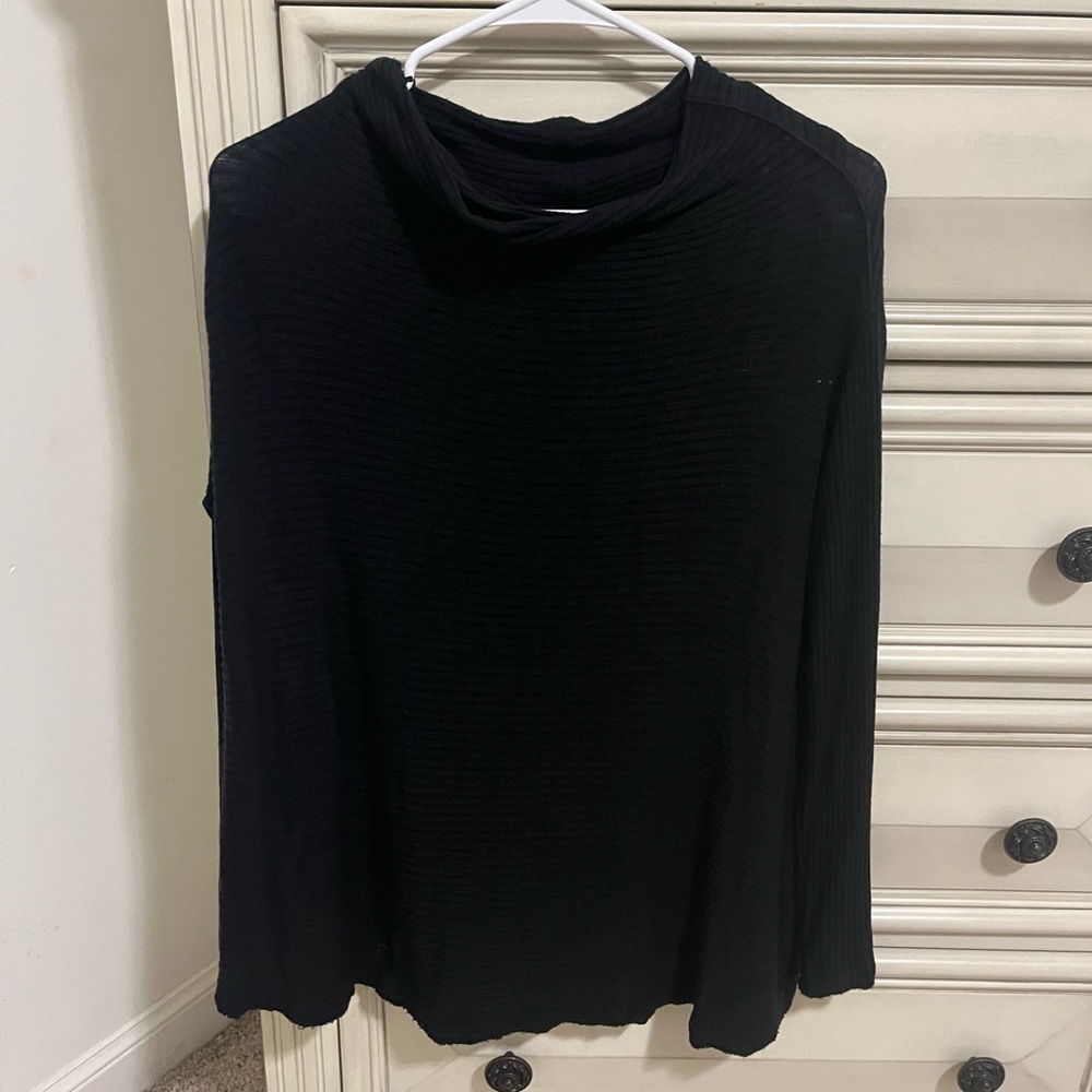Free People Love Split Back Ribbed Cowl Neck Thermal Sweater Open Back